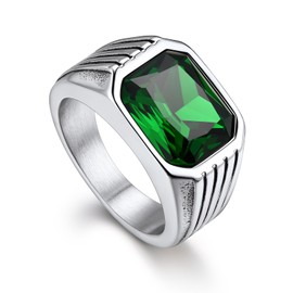 Bandmax Men Green Signet Rings Size 12 Stainless Steel Emerald Ring Green Cubic Zirconia May Birthstone Ring Wedding Ring Statement Ring Biker Ring