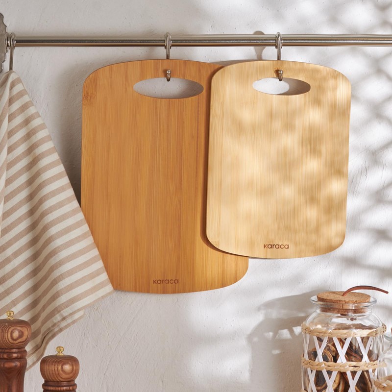 Karaca Defne Bamboo Chopping Board Set - 2-Piece Wooden Cutting