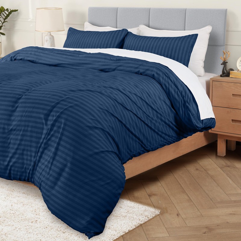 Utopia Bedding Utopia Bedding Double Striped Navy Print Duvet Cover