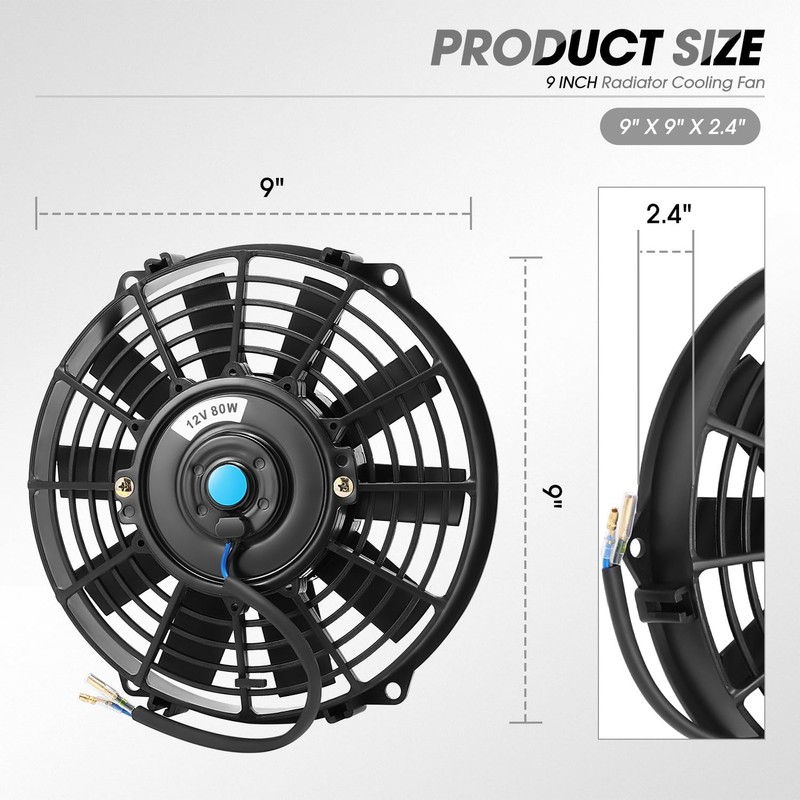 DNA Motoring 9 Inch High Performace Electric Cooling Slim Radiator