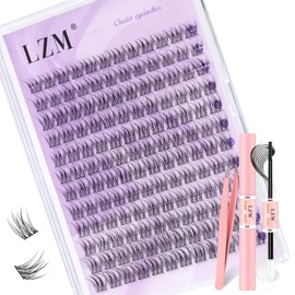 LZM Wispy Cluster Lashes Kit 10-13mm Individual Eyelashes C Curl Cluster Lashes Natural Looking with Bond Seal Lash Glue DIY at Home