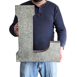 SciencePurchase 20" Metal Letter L Wall Decor, Silver with Rusted Edges, Galvanized Wall Mountable Decoration for Country, Mid-Century, or Farmhouse Themed Room or Event