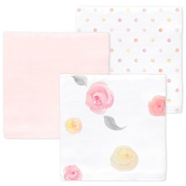 Amazing Baby Muslin Swaddle Blankets for Baby Girls, Newborn Receiving Blanket, 100% Cotton Baby Swaddle Wrap, Set of 3, Watercolor Bliss, Pink