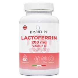 Bandini® Lactoferrin 60 Capsules - 200mg Lactoferrine + 60mg Vitamin C per Daily dose (1 Capsule) - Improves Iron Absorption & Immune System Function - A Component in Colostrum - Vegetarian, GMO-Free