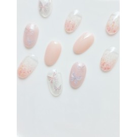 Butterfly nail glitter gradient handmade nail tip - Almond / 나비네일 글리터그라데이션 수제네일팁 - 아몬드