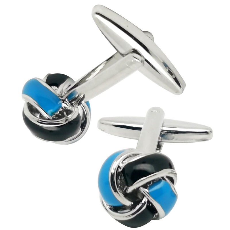 Jonwo Black and Blue Twist Knot Men Cuff Links for