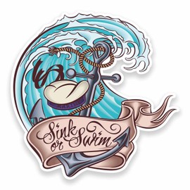 2 x 10cm Sink or Swim Vinyl Sticker Laptop Car Marine Anchor Wave Sea Boat #9550 (10cm Wide x 10cm High)