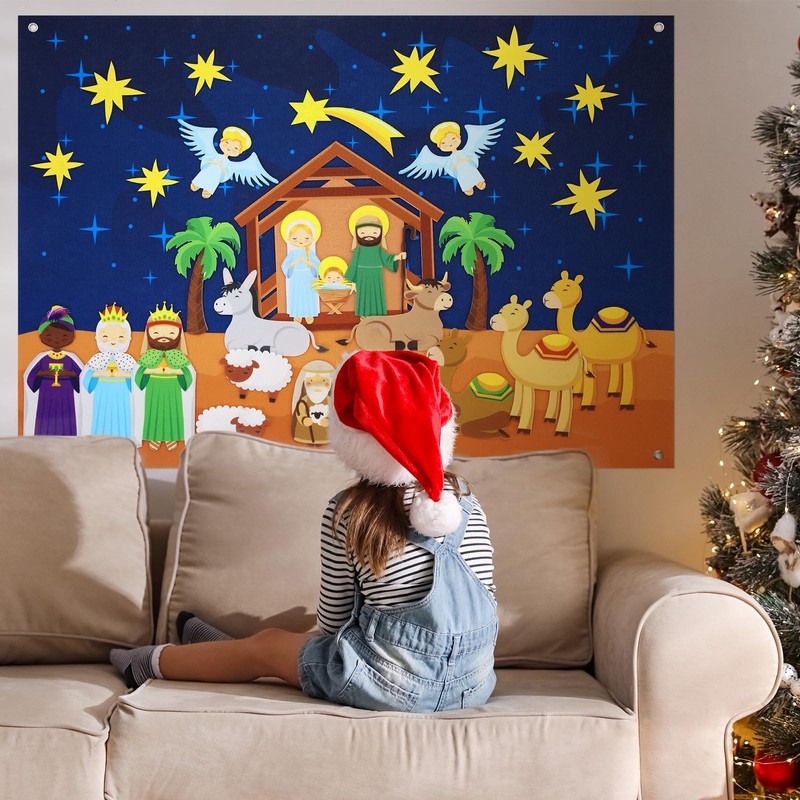 Batiyeer 31 Pcs Nativity Felt Set for Toddlers Kids Birth