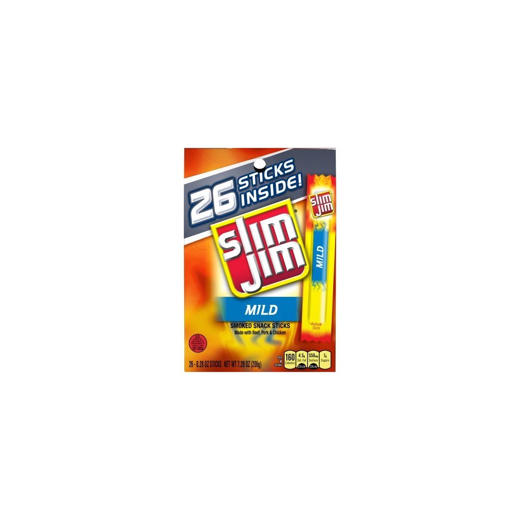 Slim Jim Smoked Meat Sticks, Mild, 0.28 Oz, 26-Count