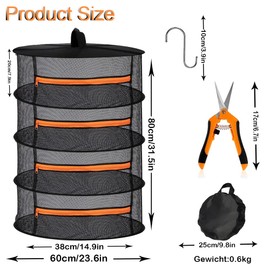Cerkkapo Drying Net Herbs, 4-Layer Herb Dryer Hanging, Foldable Drying Net with Loppers and Hooks, Drying Nets for Hanging Herbs, Drying Net for Plant, Spices, Flowers, Vegetables
