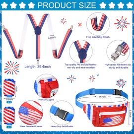 Patriotic Fanny Packs 4th of July Beverage Beer Belt Set USA Fanny Pack Bag with Suspenders Drink Holder for National Day(Simple)