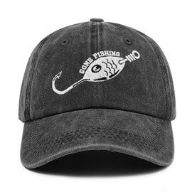 Embroidered Gone Fishing Hats for Men Women, Adjustable Washed Black Baseball Cap for Dad Grandpa Fishing Lover