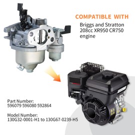 WOTIAN 596079 596080 Carburetor Compatible with B & S 208cc CR950 CR750 Carburetor 84004577 595783 595651 595649 13R232-0001-F1 Engine Carb Replace
