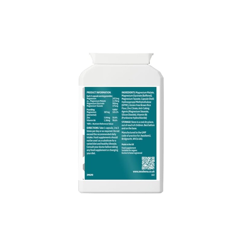 Magnesium Glycinate 5 in1 Complex, High Strength 90 Vegan Caps,