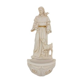 Corbase Religious Resin St. Francis with Doves Holy Water Font, 6 3/4 Inch