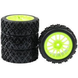 Rowiz 4 X Green RC 1:10 Scale On-Road Car Tires Wheel Rims Hex 12MM Rally Block Tyre for Tamiya Kyosho Serpent Exceed RC etc