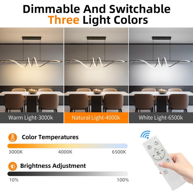 Modern LED Chandelier Light, 47IN Pendant Light Fixtures Dimmable with