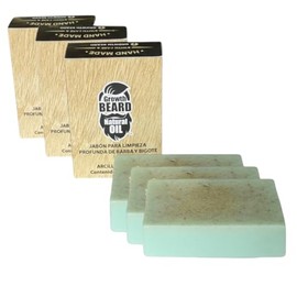 Jabón natural de limpieza profunda para barba y bigote Growth Beard, fresco aroma con aceites esenciales de Romero y Menta, promueve el sano crecimiento, 100% natural, artesanal y ecológico - Paquete con 3 piezas