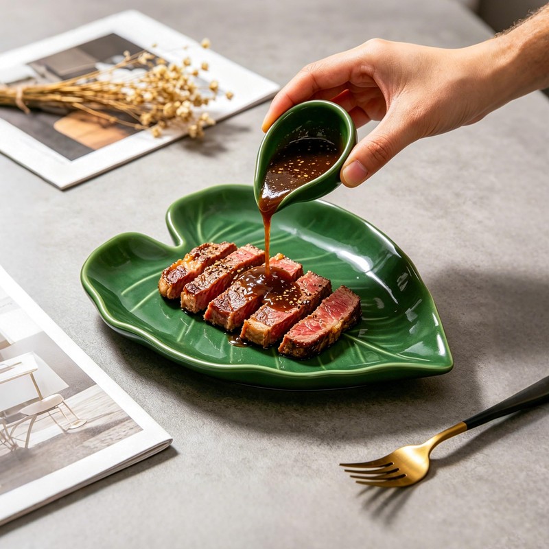 Leaf Ceramic Spoon Rest,Leaf Shaped Decorative Utensil Holder for Gift