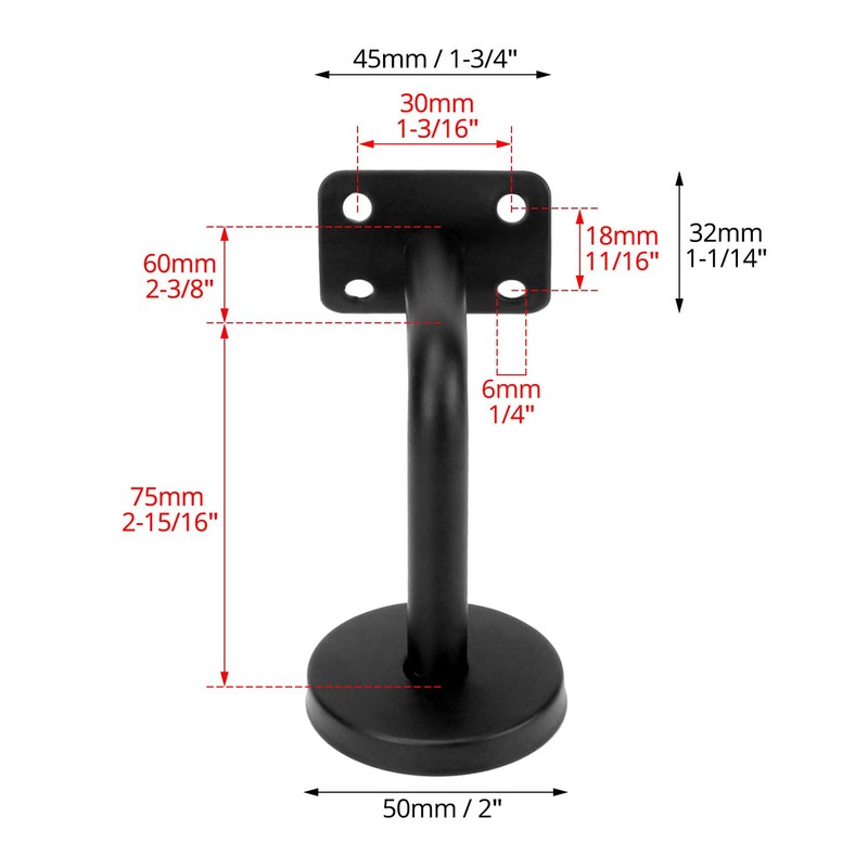 QWORK® Pack of 5 Stainless Steel Handrail Brackets - Black