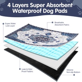 ARVINKEY Washable Puppy Dog Pee Pad, 2 Pack Reusable Pee Pads for Dogs, Super Absorbent Leakproof Dog Pads Training Pads with Bohemia Patterns for Potty Training, Incontinence, 24” x 36”