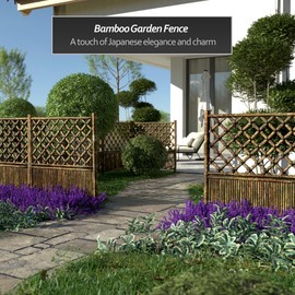 Red Lantern Hoshi Zen Garden Fence Panel - Burnt Bamboo