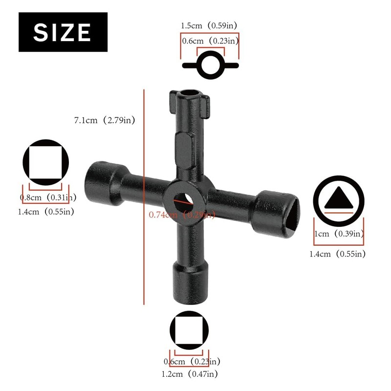 Meter Box Key Gas Key, 1 Piece, 4-Way Multi-Functional Utilities