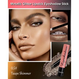 Glitter Lipstick Lip Gloss Long Lasting Waterproof, Non-sticky, Multi-use Lip Color Stick for Shimmer Creamy Eyeshadow Crayon Pen, Diamond Shiny Bold Glow Goth Lipstick Eye Shadow for Women-05 Taupe