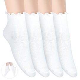 WLLHYF Women Ruffle Socks, 4 Pairs of Women Ankle Sock Super Soft Breathable Cute Solid Color Frilly Sock Fashion Lovely Lady Socks for Girl Princess