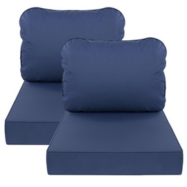 AAAAAcessories Outdoor Deep Seat Cushions, Waterproof, Fade-Resistant Patio Furniture Replacement Cushions, 25.5" x 25.5" x 5" + 25.5" x 19", Set of 2, Navy Blue