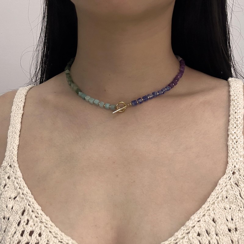 DOLLESS Natural Stone Beaded Necklace Handmade Colorful Boho Beads Charm