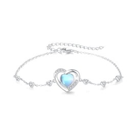 GW Women's Bracelet with Heart Pendant Zirconia Silver Bracelet Women's Jewellery Gifts for Women Mum Best Friend, Sterling Silver, Moonstone