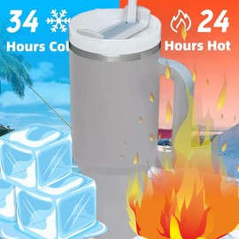 Hazel S Kitchen Grey Stainless Steel Triple Layer Insulated 40oz Tumbler with Straw,Led and Carry Handle – Leak-Proof, BPA-Free, Extra Large Capacity for Travel, Fitness & Outdoor.Australia