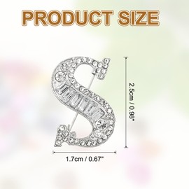 PATIKIL Letters Brooch Pins, Letter S Initial Rhinestone Brooch Metal Broaches Pins for Women Men Breastpin Gifts Jewelry, Silver