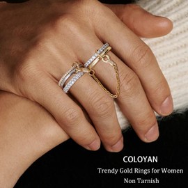 COLOYAN 18K Gold Plated Stackable Rings for Women Non Tarnish,Gold and Silver Cubic Zirconia Rings, Mixed Metals Ring Interlocked link Stacking Ring, 6, Metal, No Gemstone