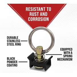 Mytee Products 22 Pieces Black L-Track Tie Down Kit with 2" Round Anchor Point for Trucks or Trailers to Tie Down Your Boat, UTV, ATV, Motorcycle, Lawnmower