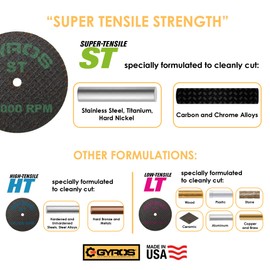 Gyros 2” Mini Resin Cut-Off Wheels for Rotary Tools; 12 Double Fiberglass Reinforced Cutting Discs, for ST Materials Like Titanium, Carbon; Dremel Cutting Tool Accessory. Made in USA 11-42002/12