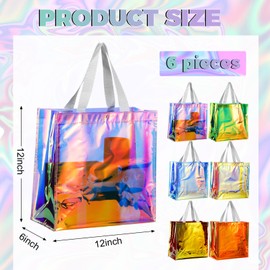 BBTO 6 Pcs Clear Tote Bag Stadium Approved Plastic Bag Hand Bag (Iridescent Color)