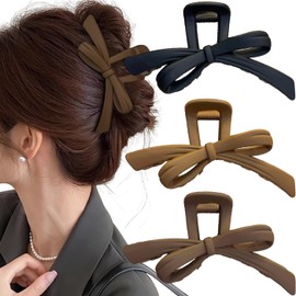 BetterJonny Hair Clips, Large, Ribbon Hair Clip, Hair Accessory, For Adults, Hair Clip, Secure, Cute, Elegant, Lightweight, Strong, Hair Clip, Hair Ornament, Korean Style, Stylish, Adult Daily Use, Black + Dark Brown + Light Brown)