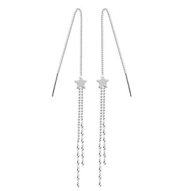Sterling Silver Long Pull Through Threader Star Bead Wavy Tassel Earrings