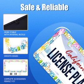 Colorful Corals Flag License Plate Frame License Plate Stainless Steel Auto Parts Funny License Plate Decorative with Screws Size 12.3" x 6.3" for Men Women