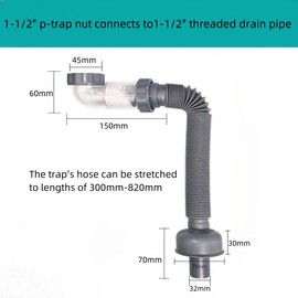 Bathtub Shower Drain Pipe,Low Profile 1 1/2 P Trap,Flexible Tub Drain, for Freestanding Tub Drain Kit for Bath,Gray