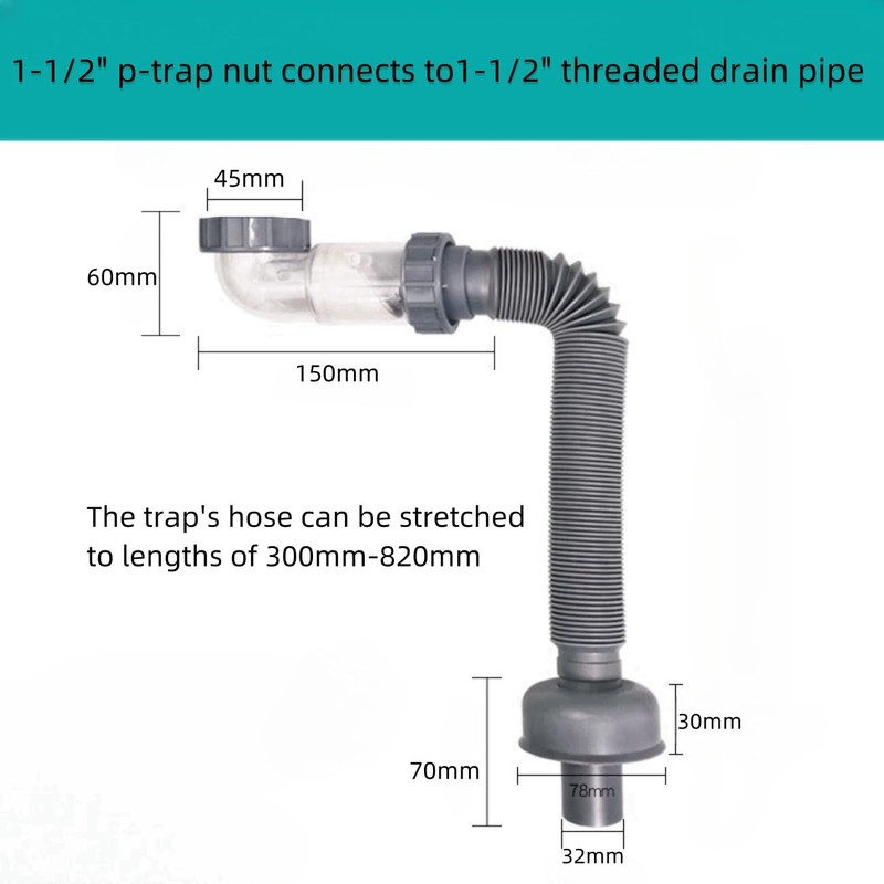 Bathtub Shower Drain Pipe,Low Profile 1 1/2 P Trap,Flexible Tub
