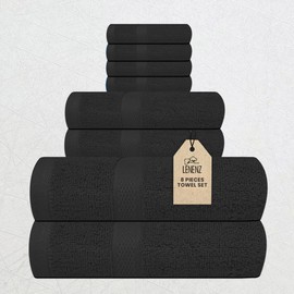 Lenenz Luxury 8 Piece Set, 2 Bath Towels 2 Hand Towels 4 Washcloths, 100% Cotton Towels for Bathroom, Home, Spa, Hotel & Gym – Ultra Soft, Highly Absorbent, Quick Dry (Dark Grey)