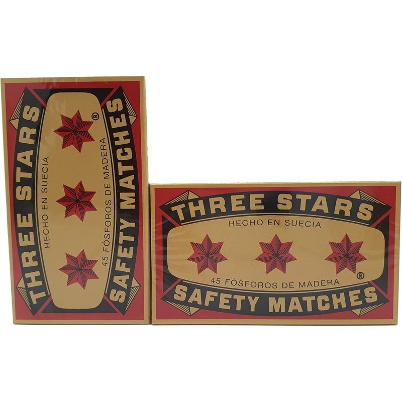 Three Stars Safety Matches, 3 Pack, Strike-On-Box