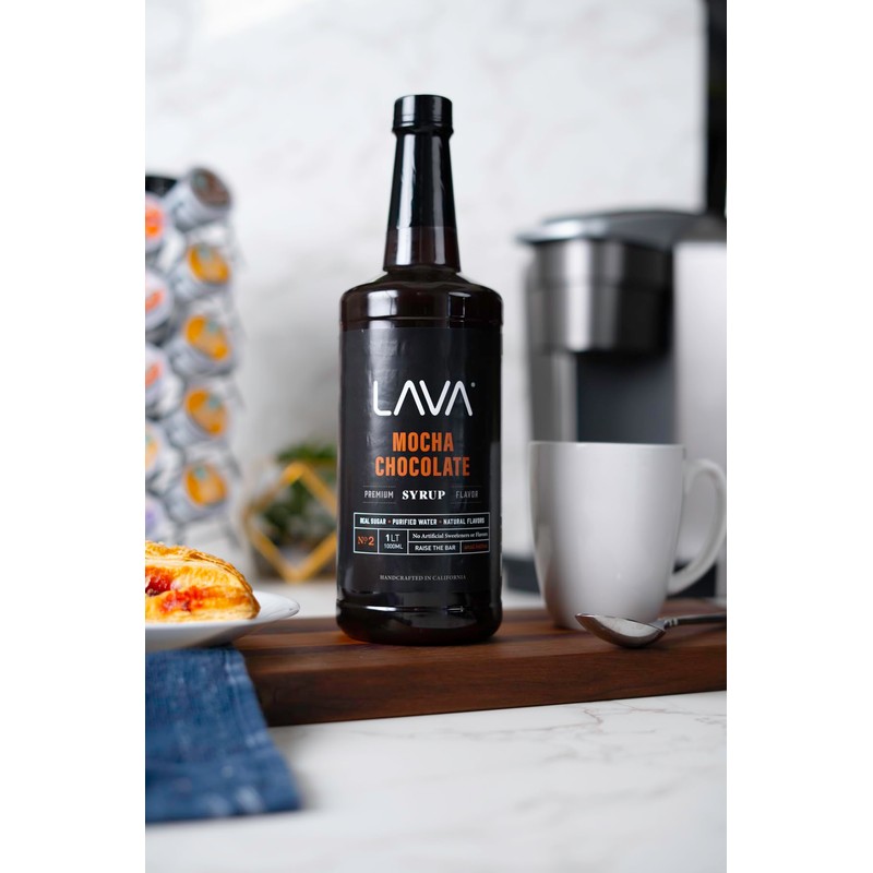 LAVA Premium Mocha Chocolate Syrup, Chocolate Coffee Sweetener, 33.8oz (1-Liter),