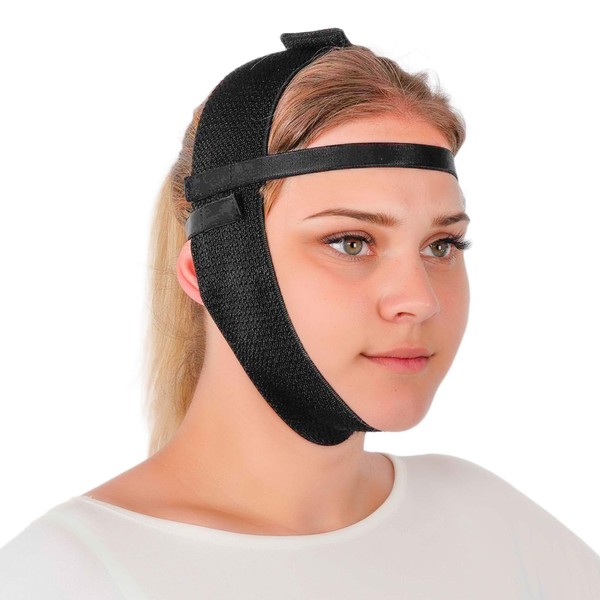 Post Surgery Facial Compression Garment Chin Strap Band, Double Chin Face Wrap Tape, Jawline Exerciser, Face Slimmer, Jowl Tightening, Chin Lifting Belt (Black)