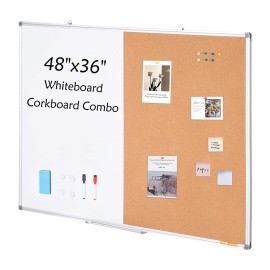 Whiteboard Corkboard Combo 48x36 Aluminum Frame Magnetic For Home School UseDefault: Default