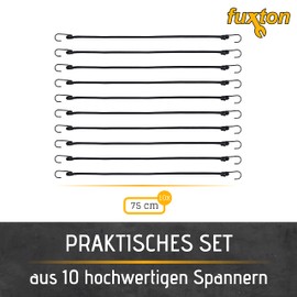 fuxton Set of 10 elastic straps with hooks on both sides, 75 cm, black (lashing strap, expander, luggage straps, rubber band) for pannier rack, bicycle, car, tent