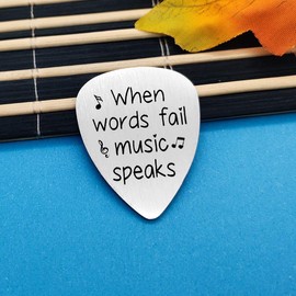 Gifts for Boyfriend Husband Fiance Anniversary Guitar Pick Gifts for Him When Words Fail Music Speaks Guitar Pick Valentines Day Christmas Birthday Gifts Music Gifts for Musicians Men Women